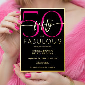 Modern Minimal Pink Fifty Fabulous Script Birthday Folie Uitnodiging