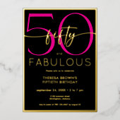 Modern Minimal Pink Fifty Fabulous Script Birthday Folie Uitnodiging (Voorkant)