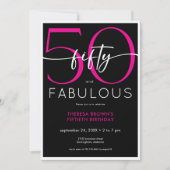 Modern Minimal Pink Fifty Fabulous Script Birthday Kaart (Voorkant)