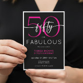 Modern Minimal Pink Fifty Fabulous Script Birthday Kaart