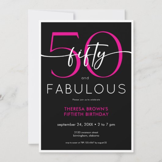 Modern Minimal Pink Fifty Fabulous Script Birthday Kaart (Voorkant)