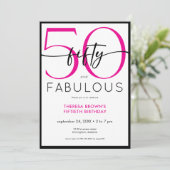 Modern Minimal Pink Fifty Fabulous Script Birthday Kaart (Staand voorkant)