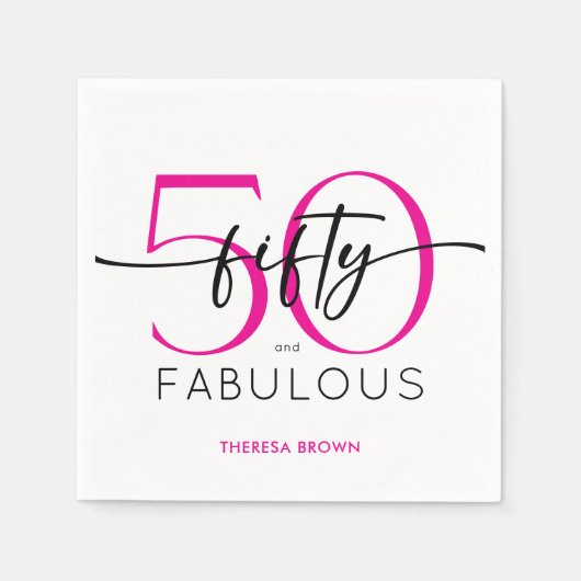 Modern Minimal Pink Fifty Fabulous Script Birthday Servet (Voorkant)
