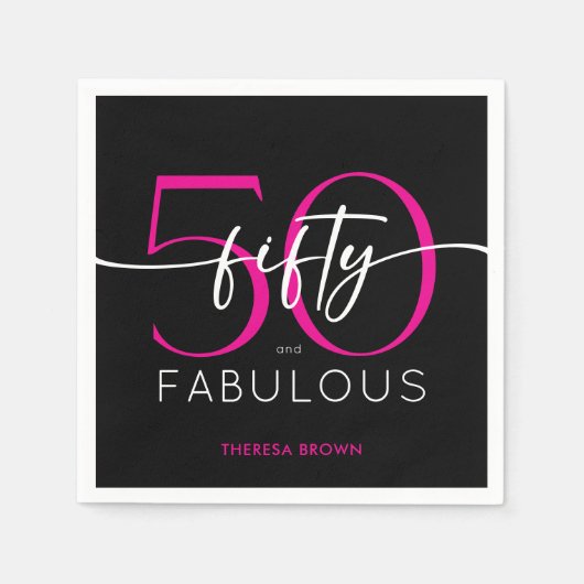 Modern Minimal Pink Fifty Fabulous Script Birthday Servet (Voorkant)
