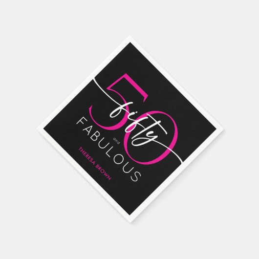 Modern Minimal Pink Fifty Fabulous Script Birthday Servet (Hoek)