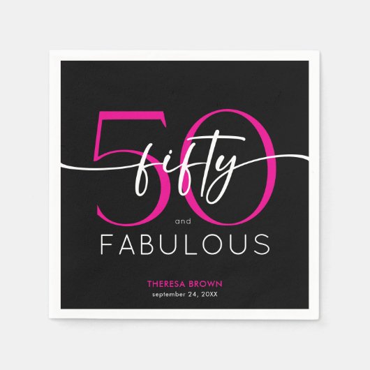 Modern Minimal Pink Fifty Fabulous Script Birthday Servet (Voorkant)