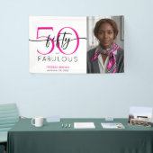 Modern Minimal Pink Fifty Fabulous Script Birthday Spandoek (Beurs)