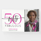 Modern Minimal Pink Fifty Fabulous Script Birthday Spandoek (Horizontaal)