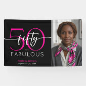 Modern Minimal Pink Fifty Fabulous Script Birthday Spandoek (Horizontaal)