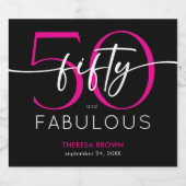 Modern Minimal Pink Fifty Fabulous Script Birthday Sparkling Wijnetiket (Enkel label)