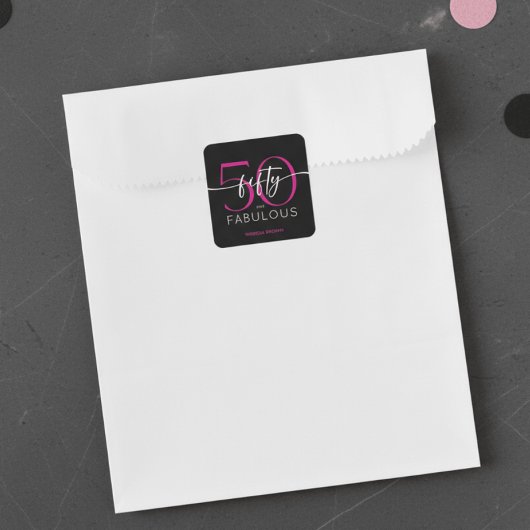 Modern Minimal Pink Fifty Fabulous Script Birthday Vierkante Sticker