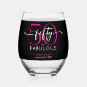 Modern Minimal Pink Fifty Fabulous Script Birthday Wijnglas Zonder Voet (Voorkant)