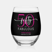 Modern Minimal Pink Fifty Fabulous Script Birthday Wijnglas Zonder Voet (Achterkant)