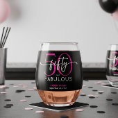Modern Minimal Pink Fifty Fabulous Script Birthday Wijnglas Zonder Voet