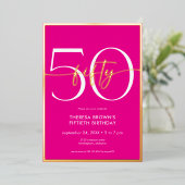 Modern Minimal Pink Fifty Script Verjaardag Folie Uitnodiging (Staand Voorkant)