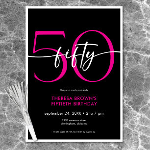 Modern Minimal Pink Fifty Script Verjaardag Kaart