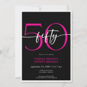 Modern Minimal Pink Fifty Script Verjaardag QR Kaart (Voorkant)
