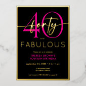 Modern Minimal Pink Forty Fabulous Script Birthday Folie Uitnodiging (Voorkant)