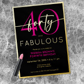 Modern Minimal Pink Forty Fabulous Script Birthday Folie Uitnodiging
