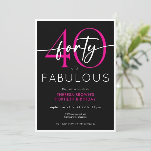 Modern Minimal Pink Forty Fabulous Script Birthday Kaart (Staand voorkant)