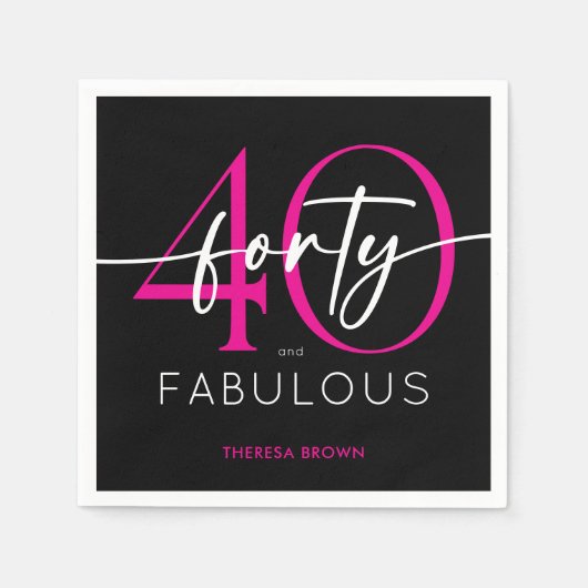 Modern Minimal Pink Forty Fabulous Script Birthday Servet (Voorkant)