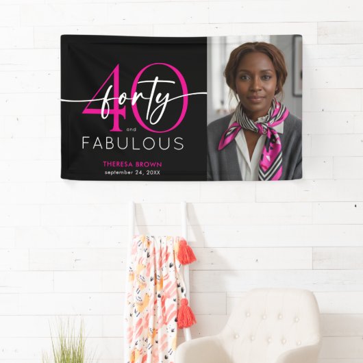 Modern Minimal Pink Forty Fabulous Script Birthday Spandoek (Insitu)