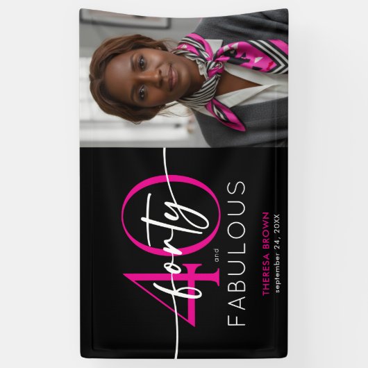 Modern Minimal Pink Forty Fabulous Script Birthday Spandoek (Verticaal)