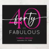 Modern Minimal Pink Forty Fabulous Script Birthday Sparkling Wijnetiket (Enkel label)