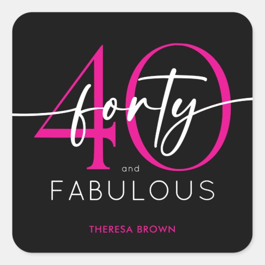 Modern Minimal Pink Forty Fabulous Script Birthday Vierkante Sticker (Voorkant)