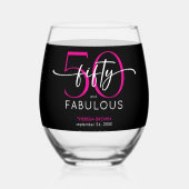 Modern Minimal Pink Forty Fabulous Script Birthday Wijnglas Zonder Voet (Achterkant)