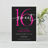 Modern Minimal Pink Sweet Sixteen Script Birthday Kaart (Staand voorkant)