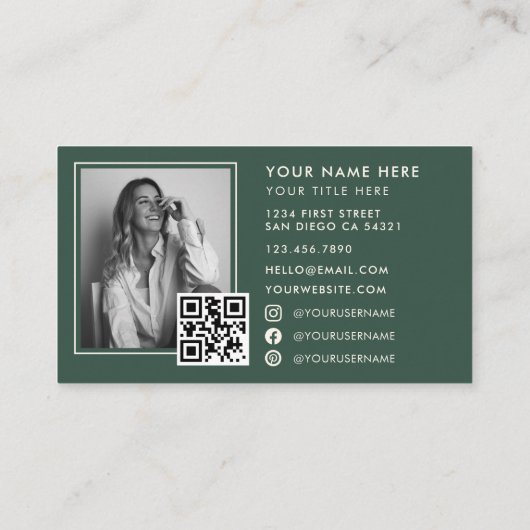 Modern Minimal Professional Business Photo QR Code Visitekaartje (Achterkant)
