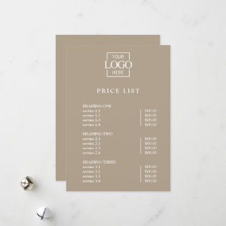 Modern Minimal Professional Logo Menu Price List