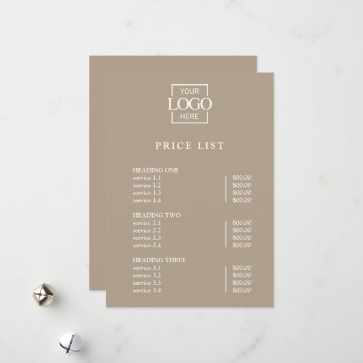 Modern Minimal Professional Logo Menu Price List (Voorkant / Achterkant in situ)
