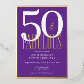 Modern Minimal Purple Fifty & Fabulous Birthday Folie Uitnodiging (Voorkant)