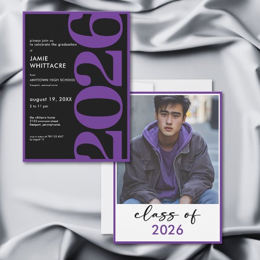 Modern Minimal Purple Typography Graduation Party Kaart