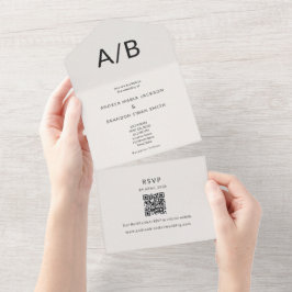 Modern Minimal QR All-in-One Wedding Invitation All In One Uitnodiging