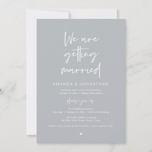 Modern Minimal Reception, "We are getting married" Kaart (Voorkant)