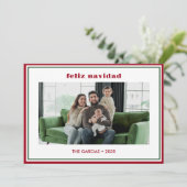 Modern Minimal Red Border Photo Feliz Navidad Feestdagenkaart (Staand voorkant)