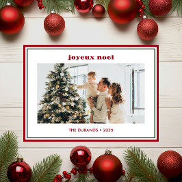 Modern Minimal Red Border Photo Joyeux Noel Feestdagenkaart