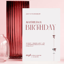 Modern Minimal Red Burgundy Bow Birthday Kaart