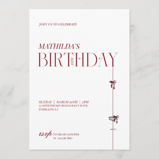 Modern Minimal Red Burgundy Bow Birthday Kaart (Voorkant)