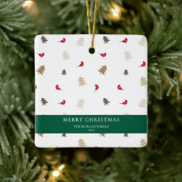 Modern Minimal Red Cardinal Christmas Tree Pattern Keramisch Ornament