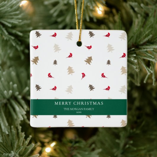 Modern Minimal Red Cardinal Christmas Tree Pattern Keramisch Ornament (Boom)