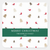 Modern Minimal Red Cardinal Christmas Tree Pattern Vierkante Sticker (Voorkant)