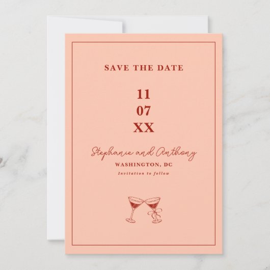 Modern Minimal Red en Coral Lijst Wedding Save The Date (Voorkant)