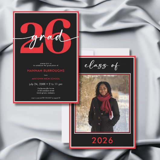 Modern Minimal Red Script Graduation Party Kaart