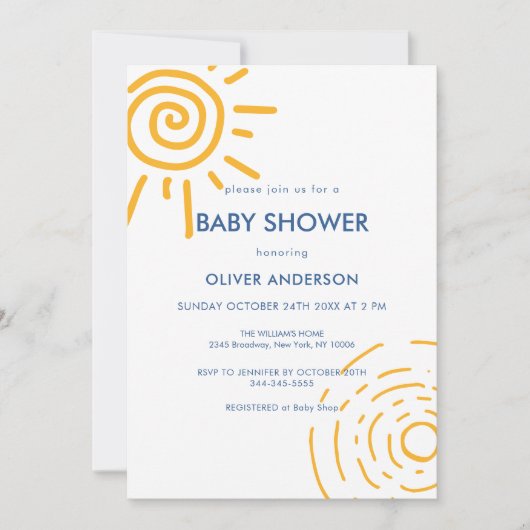 Modern Minimal Retro Sun Baby shower Kaart (Voorkant)