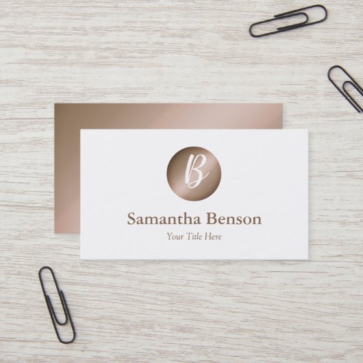 Modern Minimal Roos Gouden Cirkel Wit Monogram Visitekaartje (Voorkant / Achterkant in situ)