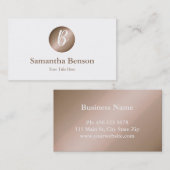 Modern Minimal Roos Gouden Cirkel Wit Monogram Visitekaartje (Voorkant / Achterkant)